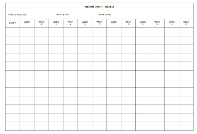 Weekly weight chart no colors, no puppy labels